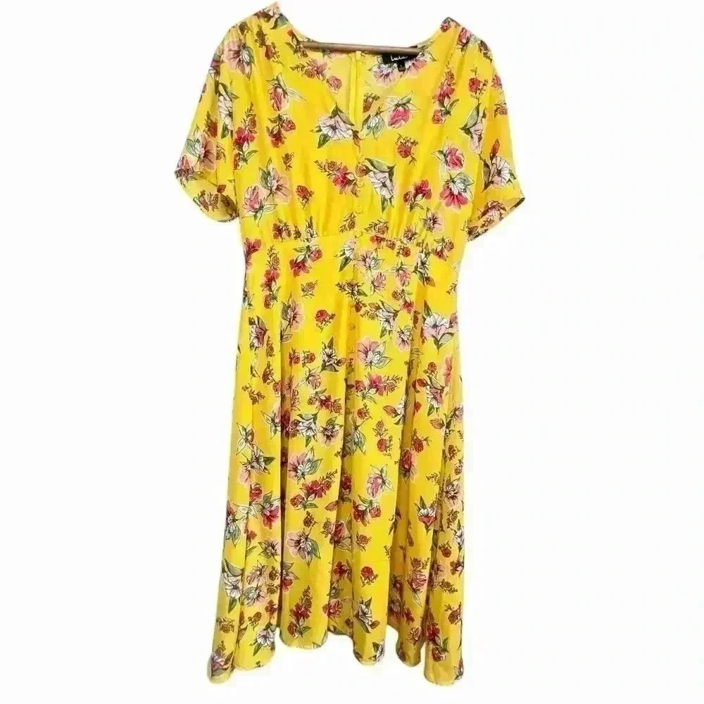 Lulus Windows Down Yellow Floral Print Button-Front Midi Dress | Size Large